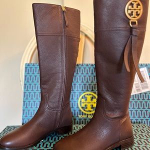 Tory Burch Pebble Brown Leather Benton Tassel Tall Boots Size 6